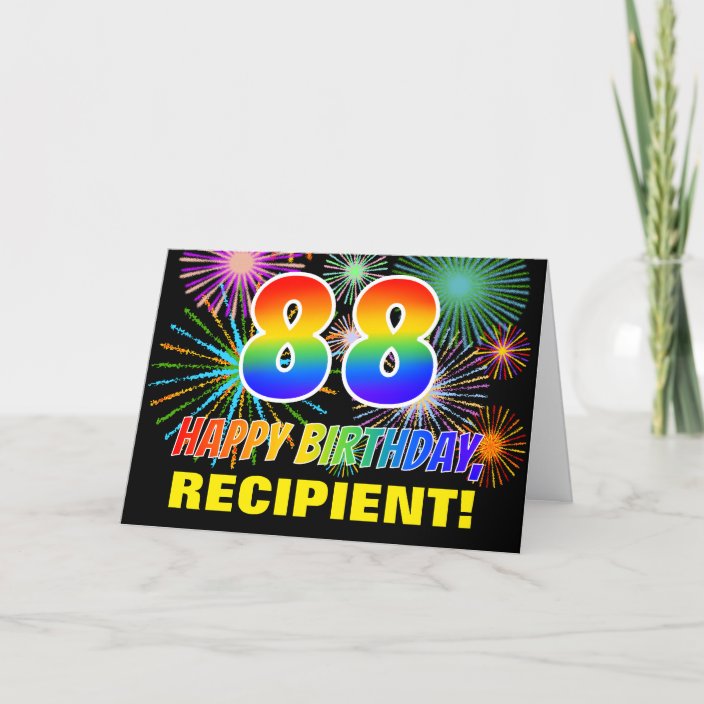 88th Birthday: Bold, Fun, Fireworks, Rainbow 88 Card | Zazzle.com