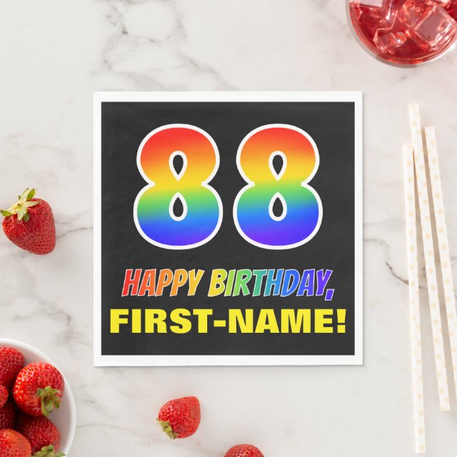 88th Birthday: Bold, Fun, Simple, Rainbow 88 Napkins (Insitu)