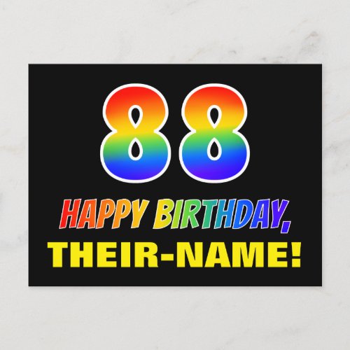 88th Birthday Bold Fun Simple Rainbow 88 Postcard