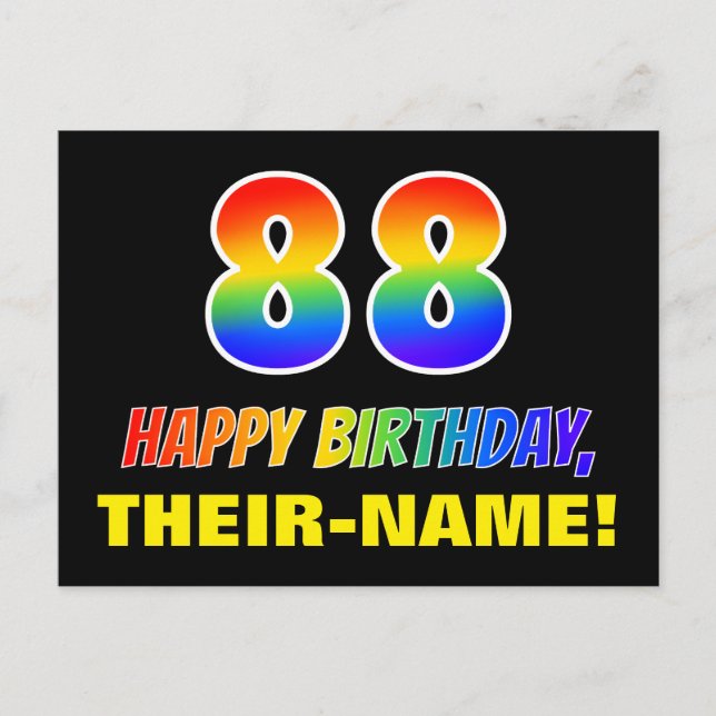 88th Birthday: Bold, Fun, Simple, Rainbow 88 Postcard (Front)