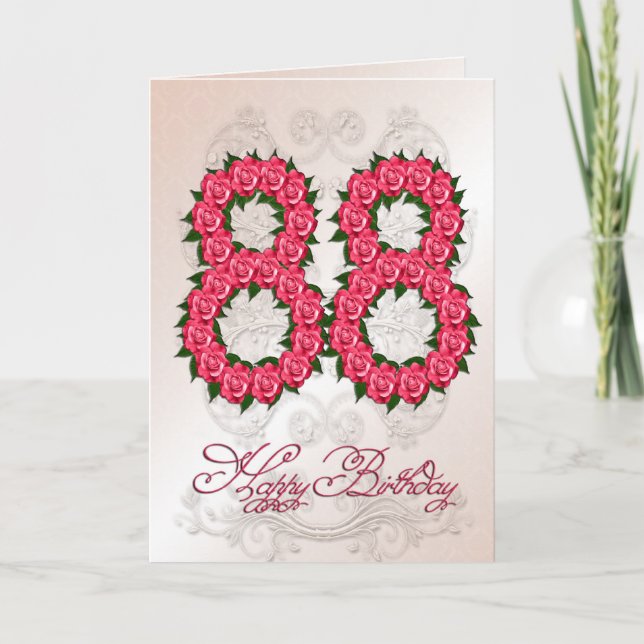 88th birthday card with roses and leaves (Front)