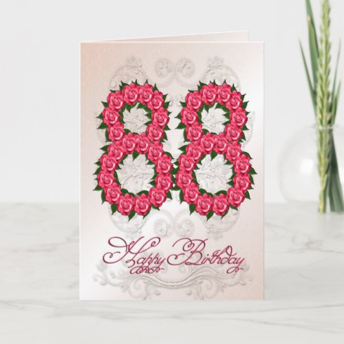 88th birthday card with roses and leaves