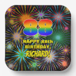 [ Thumbnail: 88th Birthday: Colorful, Fun Celebratory Fireworks Paper Plates ]