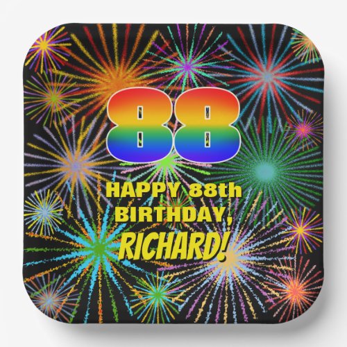 88th Birthday Colorful Fun Celebratory Fireworks Paper Plates