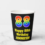[ Thumbnail: 88th Birthday: Colorful, Fun, Exciting, Rainbow 88 Paper Cups ]