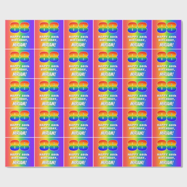 88th Birthday: Colorful, Fun Rainbow Pattern # 88 Wrapping Paper (Flat)