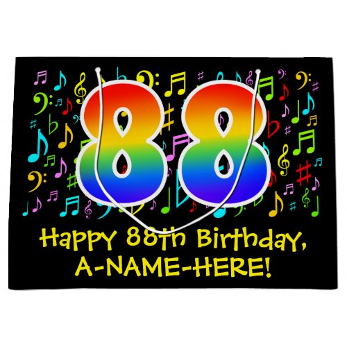 88th Birthday _ Colorful Music Symbols Rainbow 88 Large Gift Bag