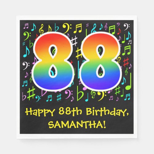 88th Birthday _ Colorful Music Symbols Rainbow 88 Napkins