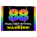 [ Thumbnail: 88th Birthday: Colorful Rainbow # 88, Custom Name Gift Bag ]