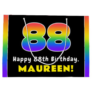 88th Birthday: Colorful Rainbow # 88, Custom Name Large Gift Bag