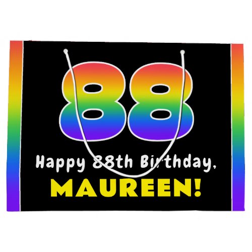 88th Birthday Colorful Rainbow  88 Custom Name Large Gift Bag