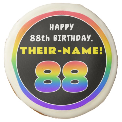 88th Birthday Colorful Rainbow  88 Custom Name Sugar Cookie