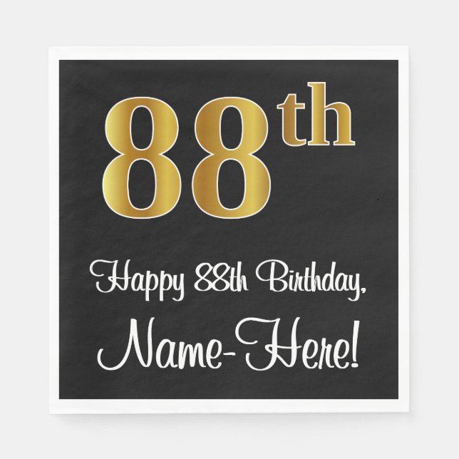88th Birthday ~ Elegant Luxurious Faux Gold Look # Napkins (Front)