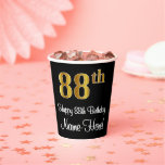 [ Thumbnail: 88th Birthday - Elegant Luxurious Faux Gold Look # Paper Cups ]
