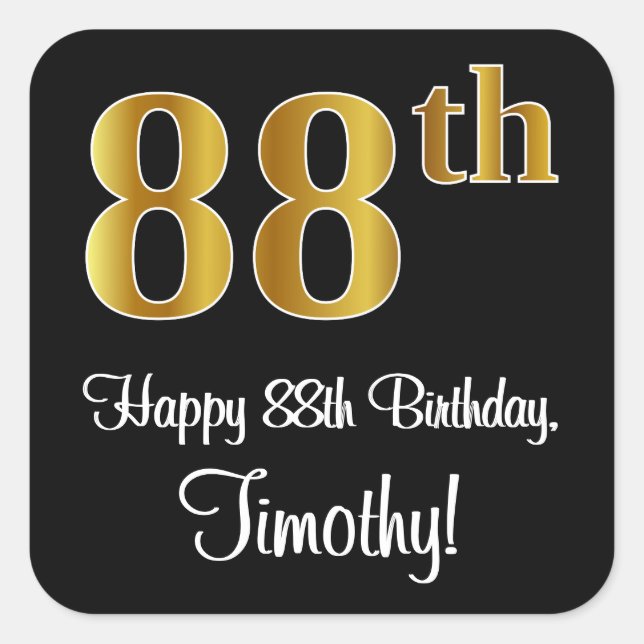 88th Birthday – Elegant Luxurious Faux Gold Look # Square Sticker (Front)