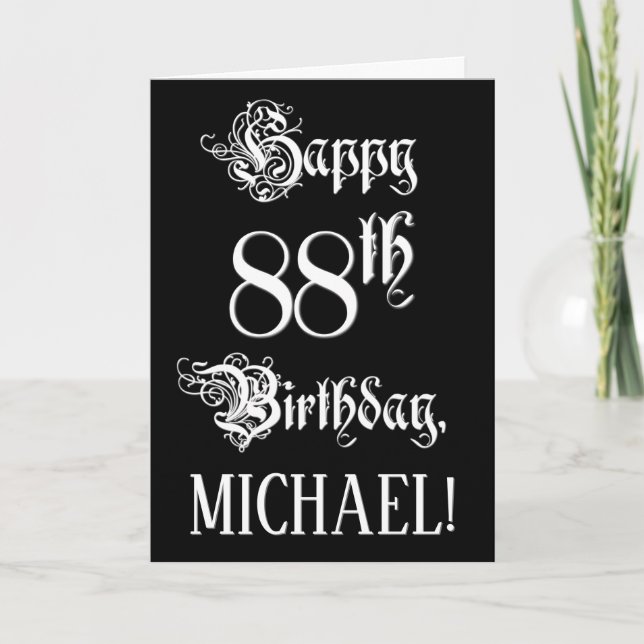 88th Birthday: Fancy, Elegant Script + Custom Name Card (Front)