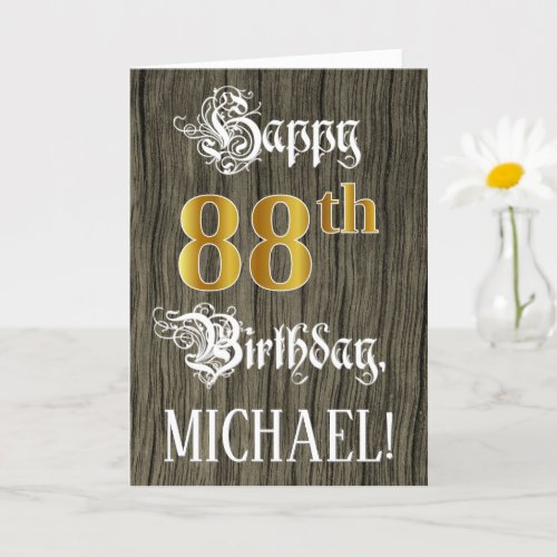 88th Birthday Faux Gold Look  Faux Wood Pattern Card