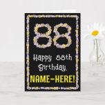 [ Thumbnail: 88th Birthday: Floral Flowers Number, Custom Name Card ]
