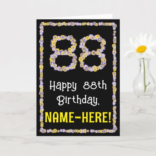 88th Birthday Floral Flowers Number Custom Name Card