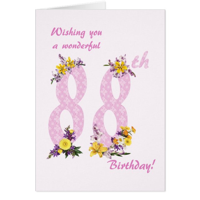 88th Birthday Flower Decorated Numbers Cards (Front)