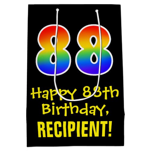 88th Birthday Fun Bold Colorful Rainbow 88 Medium Gift Bag