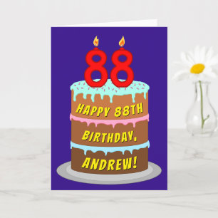 88th Birthday: Fun Cake and Candles + Custom Name Card