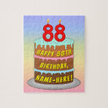[ Thumbnail: 88th Birthday: Fun Cake and Candles + Custom Name Jigsaw Puzzle ]