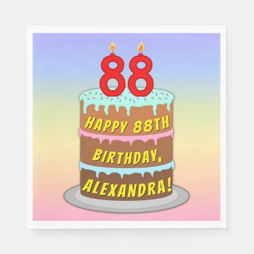 88th Birthday Fun Cake and Candles  Custom Name Napkins