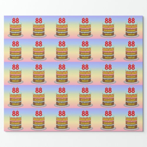88th Birthday Fun Cake and Candles  Custom Name Wrapping Paper