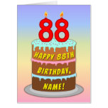 [ Thumbnail: 88th Birthday: Fun Cake & Candles, W/ Custom Name Card ]