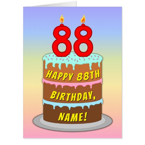 88th Birthday Fun Cake  Candles w Custom Name Card