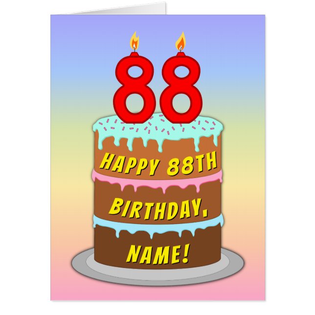 88th Birthday: Fun Cake & Candles, w/ Custom Name Card (Front)