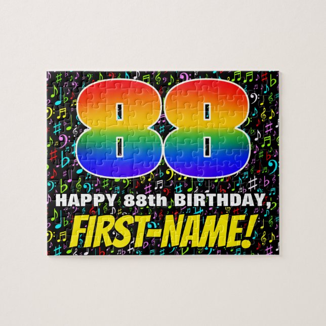 88th Birthday — Fun, Colorful Music Symbols & “88” Jigsaw Puzzle (Horizontal)