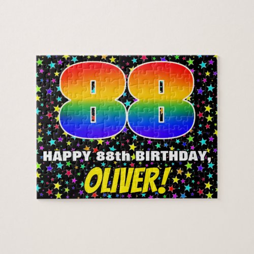 88th Birthday  Fun Colorful Star Field Pattern Jigsaw Puzzle