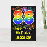 [ Thumbnail: 88th Birthday: Fun Fireworks Pattern + Rainbow 88 Card ]
