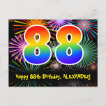[ Thumbnail: 88th Birthday – Fun Fireworks Pattern + Rainbow 88 Postcard ]