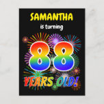 [ Thumbnail: 88th Birthday - Fun Fireworks, Rainbow Look "88" Postcard ]