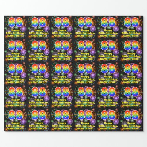 88th Birthday Fun Fireworks Rainbow Look  88 Wrapping Paper