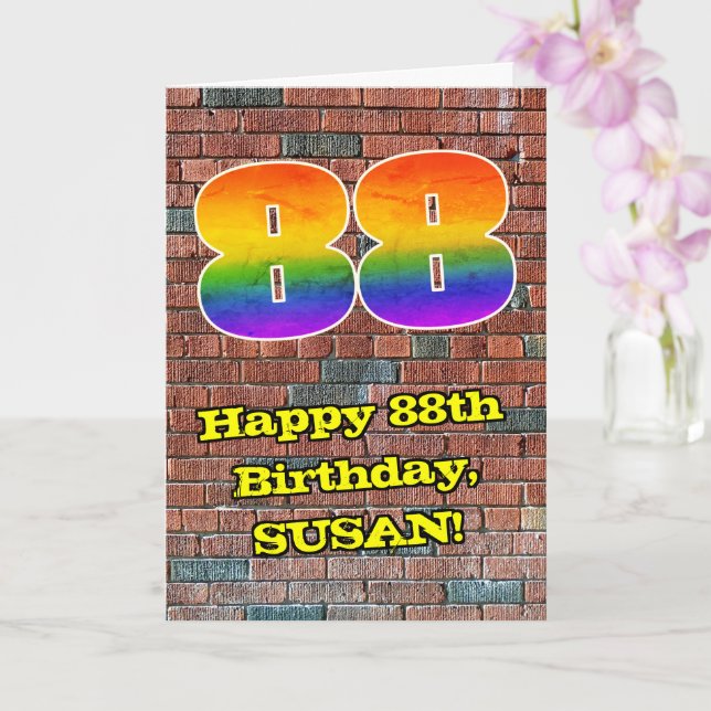 88th Birthday: Fun Graffiti-Inspired Rainbow 88 Card (Orchid)