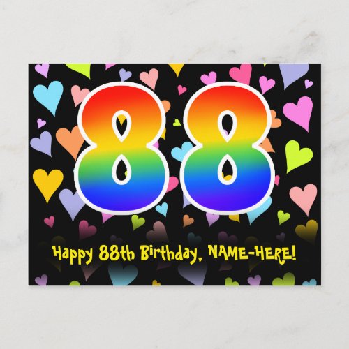 88th Birthday Fun Hearts Pattern Rainbow 88 Postcard