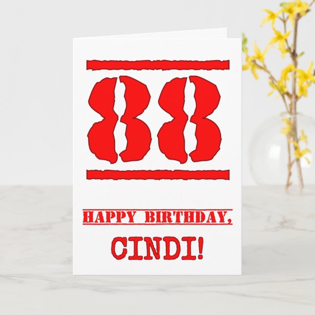88th Birthday: Fun, Red Rubber Stamp Inspired Look Card (Yellow Flower)