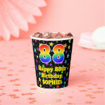 [ Thumbnail: 88th Birthday: Fun Stars Pattern and Rainbow 88 Paper Cups ]