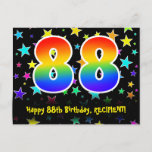 [ Thumbnail: 88th Birthday: Fun Stars Pattern, Rainbow 88, Name Postcard ]