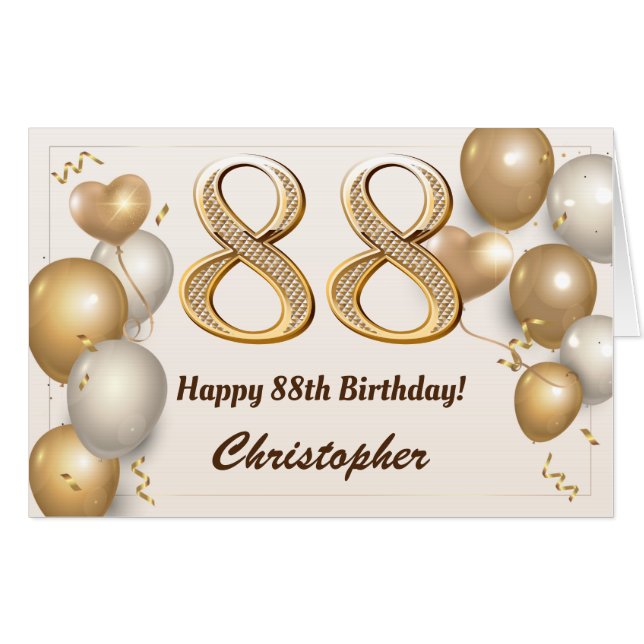 88th Birthday Gold Balloons Confetti Extra Large Card (Front Horizontal)