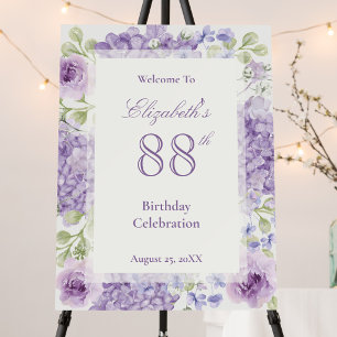 88th Birthday Guest Book Elegant Purple Floral Foam Board