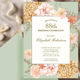88th Birthday Invitation Autumn Colors Floral Sage