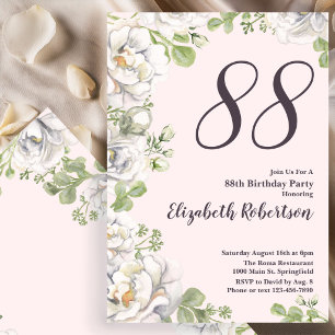 88th Birthday Invitation Blush Pink Floral Peonies