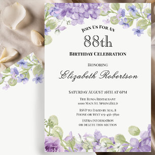 88th Birthday Invitation Elegant Purple Floral