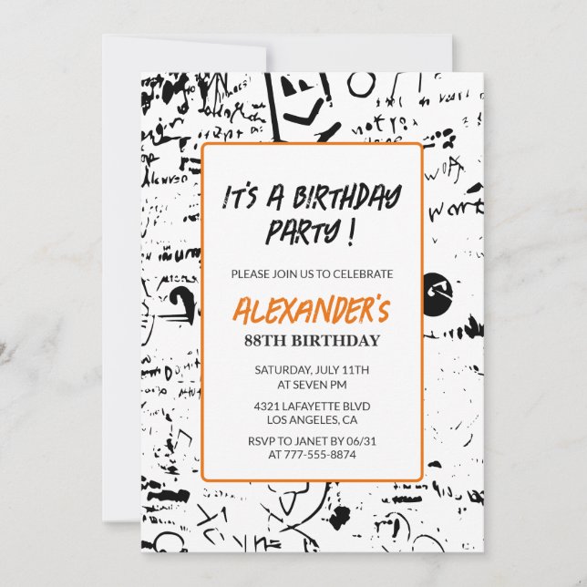 88th birthday invitations Men Graffiti Paint (Front)