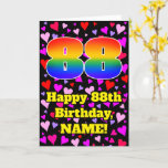 [ Thumbnail: 88th Birthday: Loving Hearts Pattern, Rainbow # 88 Card ]